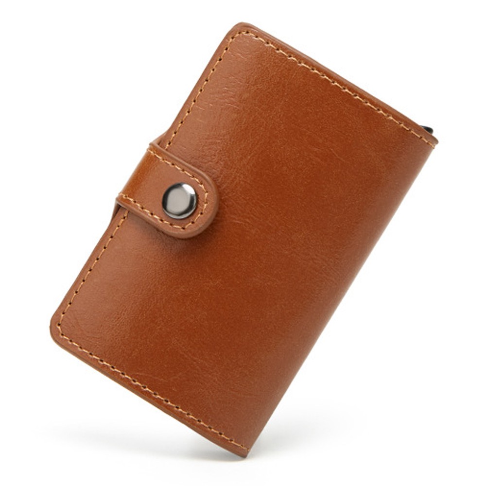 Homme Portefeuille Étui RFID Anti-Scan Porte-Carte Mince en Cuir et Aluminium