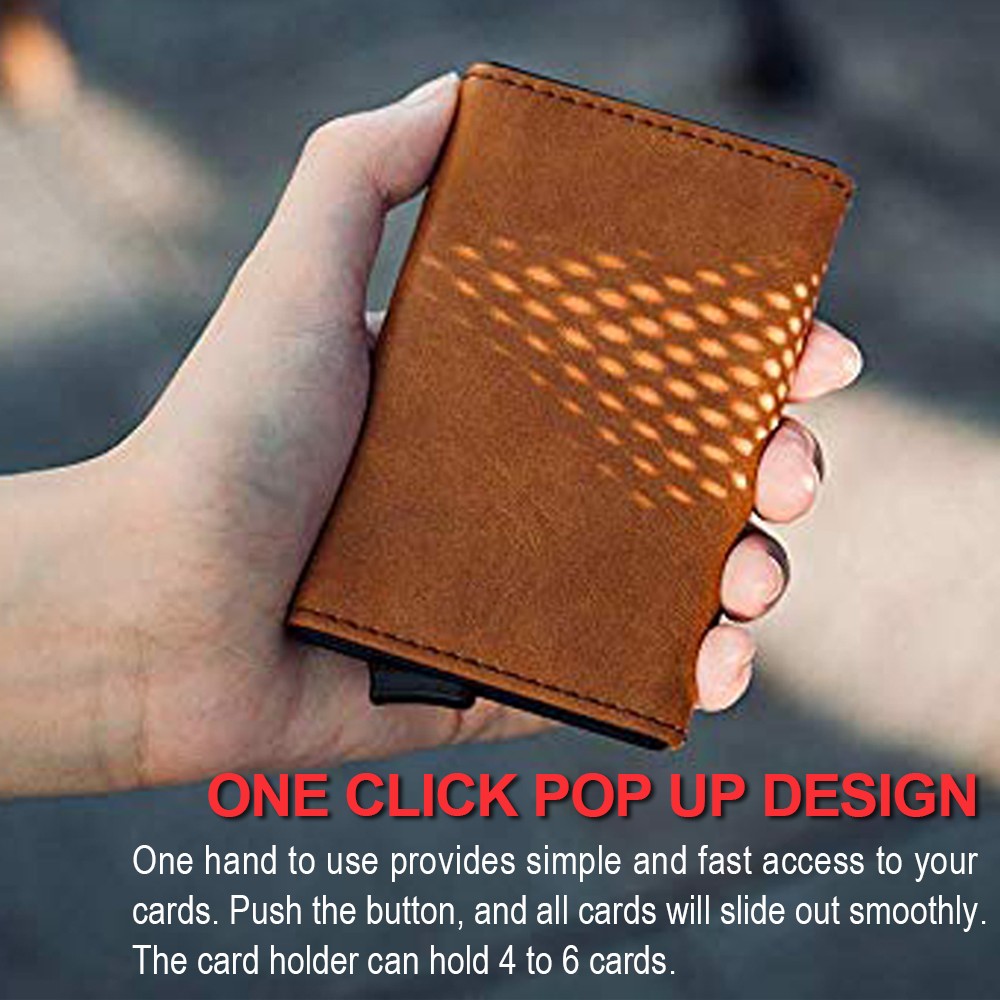 Homme Portefeuille Étui RFID Anti-Scan Porte-Carte Mince en Cuir et Aluminium