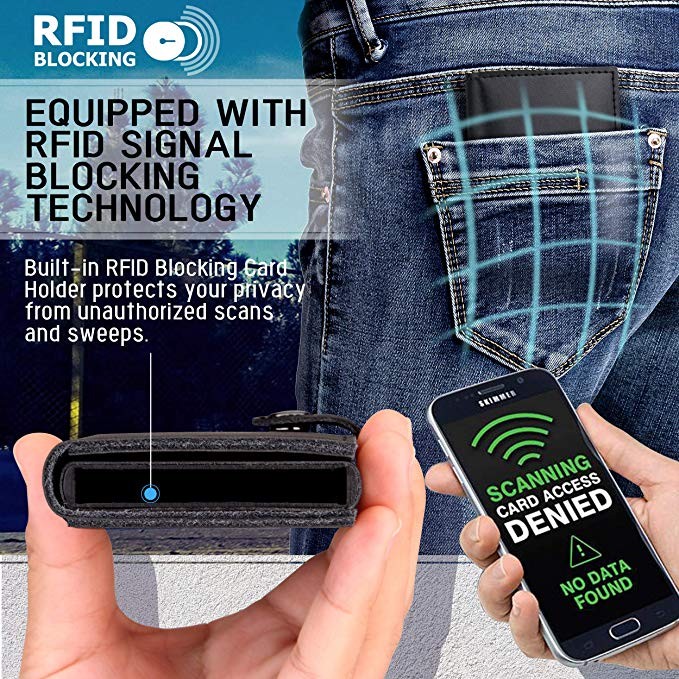Homme Portefeuille Étui RFID Anti-Scan Porte-Carte Mince en Cuir et Aluminium